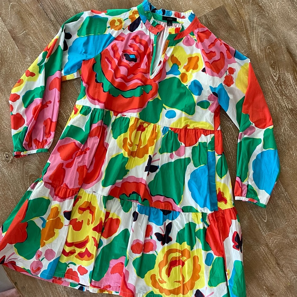 JCrew Tiered Popover Floral Dress. Size: Large.